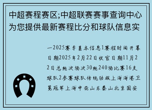 中超赛程赛区;中超联赛赛事查询中心为您提供最新赛程比分和球队信息实时更新